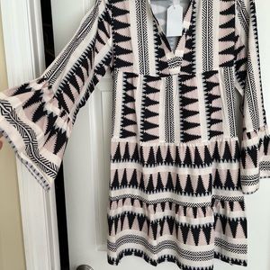 Summer dress, beautiful print blush pink /black and off white . Large